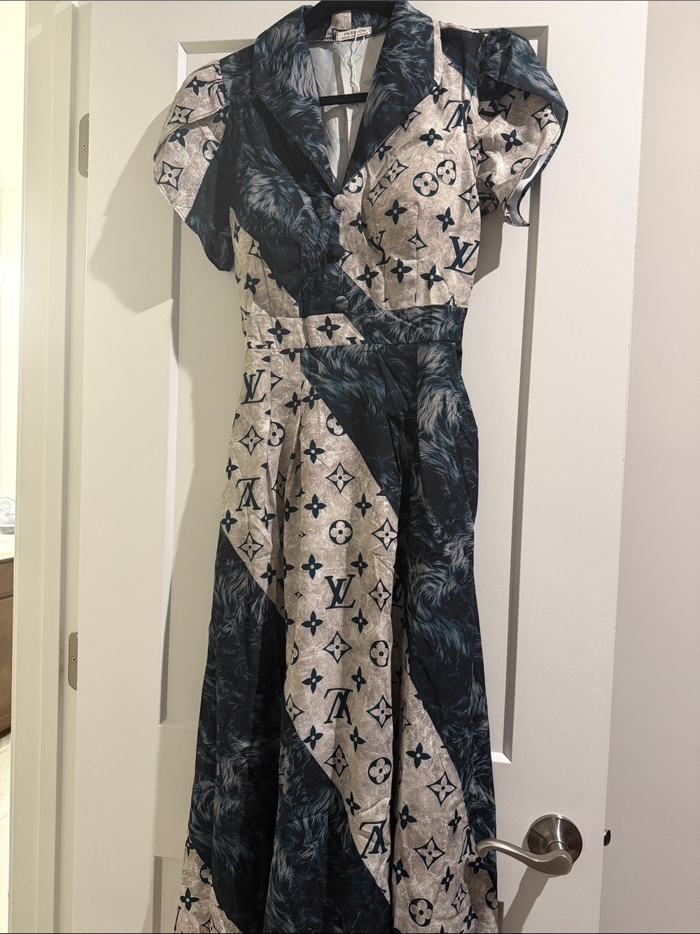 Blue and Cream Patterned Dress